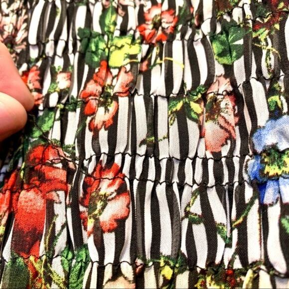 ECI Smocked Sheer Floral Striped Printed Three Quarter Sleeve Maxi Dress Large - Picture 9 of 9